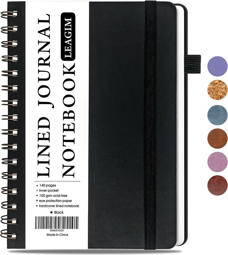 LEAGIM Lined Spiral Journal Notebook for Women & Men, College Ruled Hardcover Notebook for Work & Note Taking, Journals for Writing, 100 GSM, Business, School, 140 Pages, A5(5.8"x8.5") - Black - Image 1
